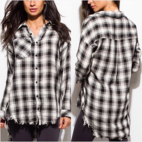 Bohemian Frayed Hem Plaid Shirt Tunic SM - Picture 3 of 7